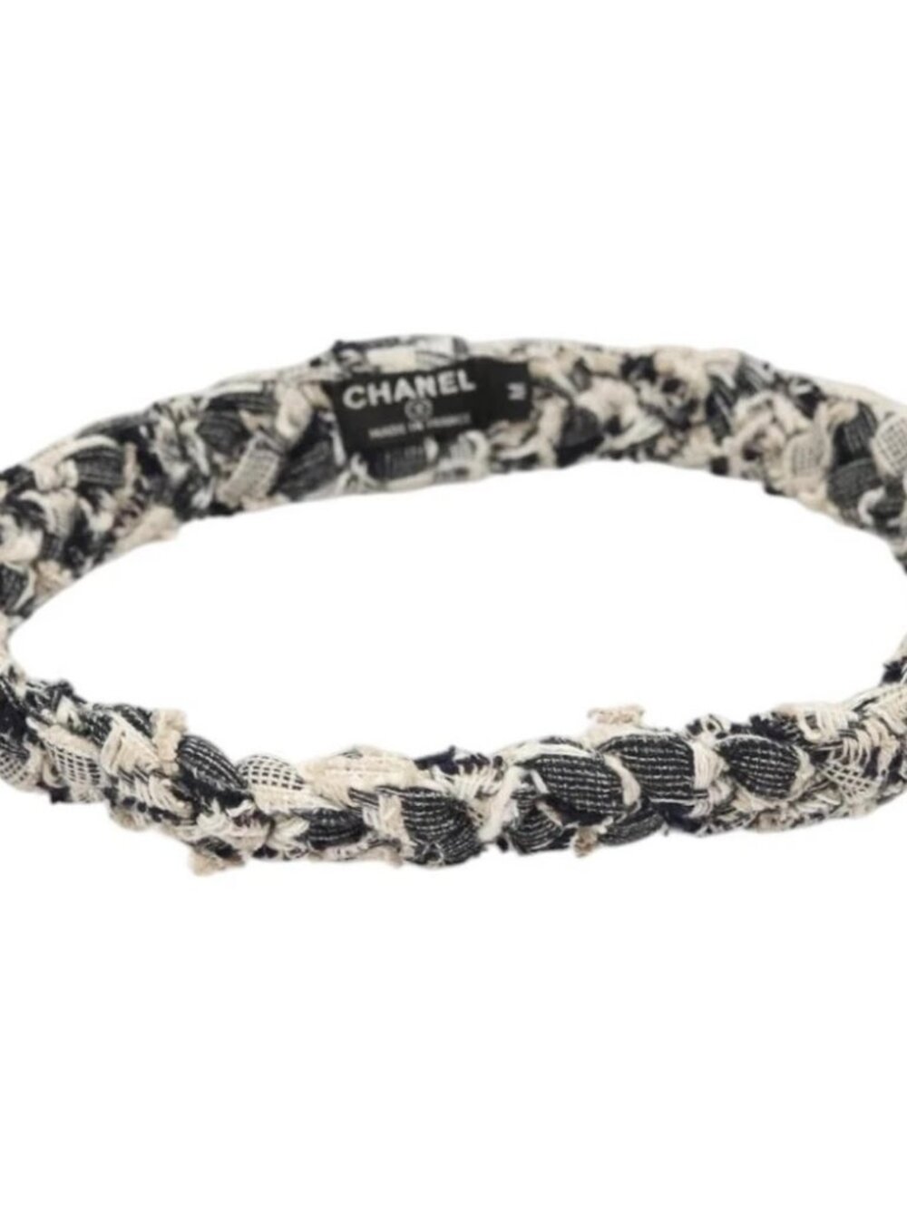 CHANEL Hair Band Tweed White Navy CC Auth bs26189